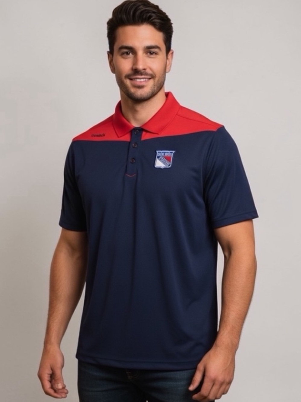 Reebok NHL New York Rangers Center Ice Statement Performance Polo Navy Red L
